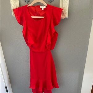 Red Ruffled Front Open BackMidi Sundress